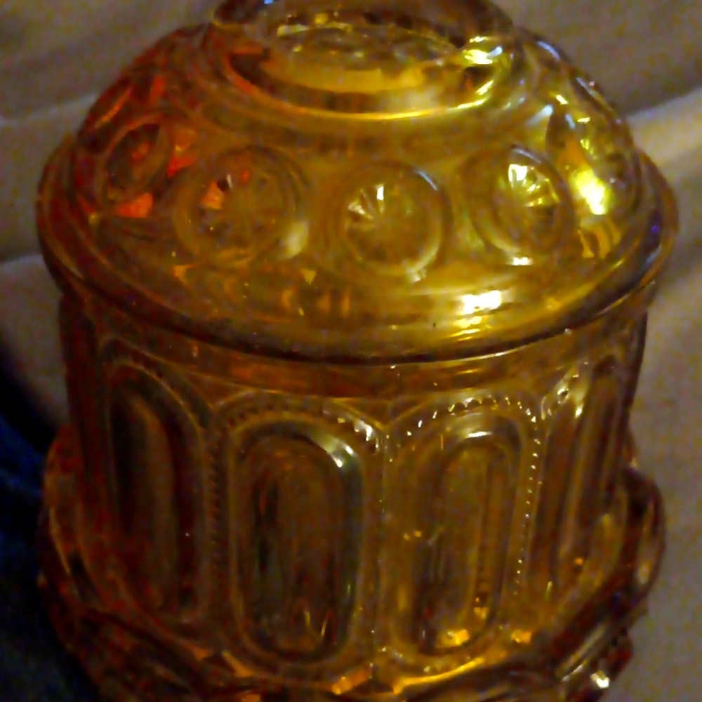 Indiana Glass Vintage 6.5"  Amber Fairy Lamp Light Moon and Stars Candle Holder